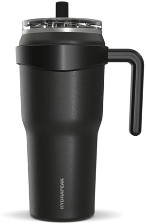 Hydrapeak Roadster 40oz Stainless Steel Tumbler Double Wall Vacuum Insulated Water Bottle With Handle And 2 in 1 Straw Lid (Black)