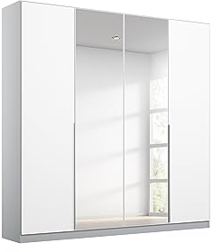 Rauch Möbel Alabama Drehtürenschrank Schrank Kleiderschrank Weiss/Grau mit Spiegel, 4-türig, Inklusive Zubehörpaket Premium, 2 Kleiderstangen, 5 Einlegeböden, 2 Schubkästen, BxHxT 181x210x54 cm