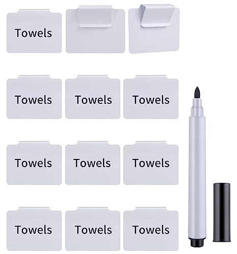 12 st. etiketthållarset, Abeillo PVC-korg, etiketter och whiteboard, pennset, tavletiketter, hylla, klämma, etiketthållare för förvaringsbehållare, organisationslåda, förvaringskorgar (vit)