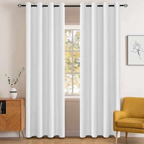 YSTELLAA Vattentätt Mörkläggningsgardin 2 Stycken, 140 X 160CM, Termiska Gardiner Med Öljetter, Ljustäta Sovrum, Ogenomskinliga Ljudisoleringsgardin, För Sovrum Och Vardagsrum, Vit