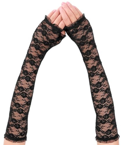 Telooco Guanti in Pizzo da Donna con Motivo Floreale Guanti Lunghi Senza Dita Guanti da Sposa al Gomito Ricevimento di Nozze Opera Tea Party Lunghi Guanti da Donna in Pizzo (Nero)