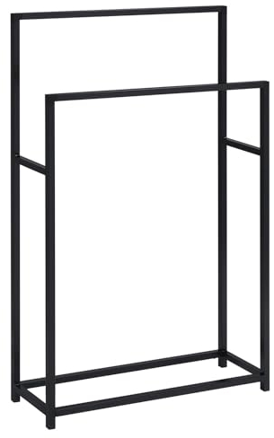 Portasciugamani DALIO Freestanding Nero, Portasciugamani Moderno per Bagno a 2 Bracci Portasciugamani Stand Nero Accessori Bagno Portasciugamani Porta Asciugamani Asciugamani.