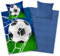 Aminata kids - Biber Bettwäsche 135x200 Jungen Fussball-Motiv Junge, Jungen, Jungs, Teenies & Jugendliche - Baumwolle, Biber-Kinder-Bettwäsche-Set Flanell grün blau - warm, weich & kuschelig