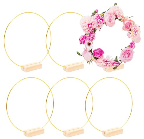 Pilikoll 6 Pezzi 20cm Centrotavola a Cerchio Floreale in Metallo con Base in Legno Cerchi Metallo per Ghirlande Ghirlanda Floreale in metallo con Base per Bricolage DIY, Macrame, Nozze Tavolo