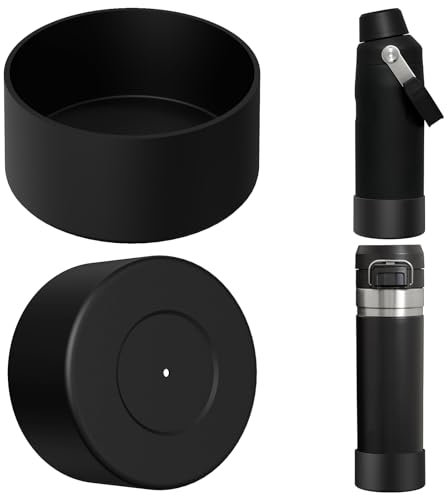 Linkidea - Pack de 2 fundas para botellas de agua, compatibles con Stanley Quick Flip GO de 24 oz y IceFlow Fast Flow de 16 oz. Protector de silicona para la parte inferior de la botella (negro)