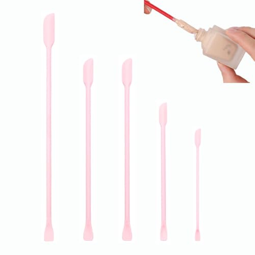 Wopanxye 5 st mini silikonspatel, liten kosmetisk silikonburk skrapskopa för smink smal flaska, BPA-fri långt handtag silikon lotionomrörare få sista droppen från tunna flaskor burk, rosa