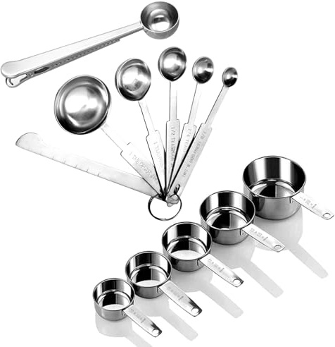 Juegos de Tazas y Cucharas Medidoras de Acero Inoxidable Apilable Medición de Cucharas para Medir Líquidos y Los Ingredientes Secos 12Pcs