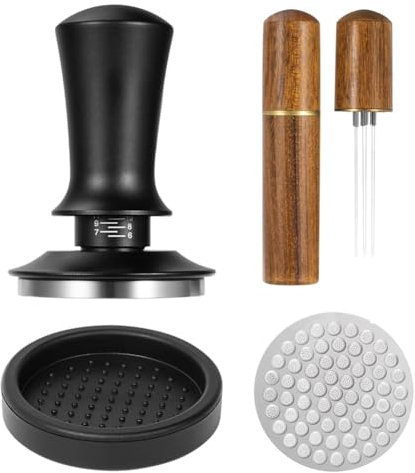 Quystetes Juego de Agitador y Compactador de Café Expreso de 51 Mm, Compactador de Café Expreso con Base de Acero Inoxidable con Resorte