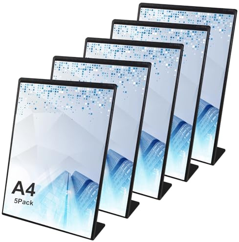 VEGOATY Espositore da tavolo in acrilico A4, inclinato, in plexiglas trasparente, per menu, volantini e pubblicità, supporto a T, formato A4, supporto a L, per ufficio, ristorante, negozio, hotel