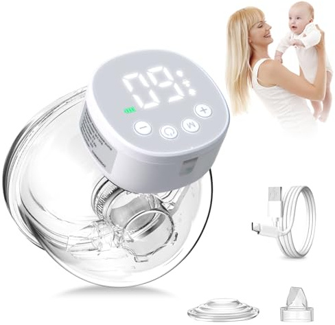 Journeyside Milchpumpe Elektrisch Freihändig, Elektrische Milchpumpe Tragbar mit 3 Modi und 9 Stufen, LED-Anzeige, Abnehmbare Milchflasche,BPA-frei, Flansch 24MM