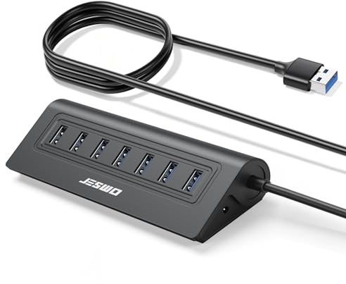 USB 3.0 Hub 7-Port, Aluminium USB Hub 3.0 5Gbps with 3.4Ft Long Cable, Multi USB Extender for PC Laptop Connect all USB-A Device (Power Adapter Not Included)