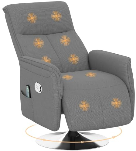 HOMCOM Fauteuil Relax Massant Électrique, 360°, Repose-Pieds Réglable Gris | Inclinable, Dossier Réglable, Pivotant à 360°, Télécommande, Poche Latérale, Tissu Aspect Lin, Chaise TV