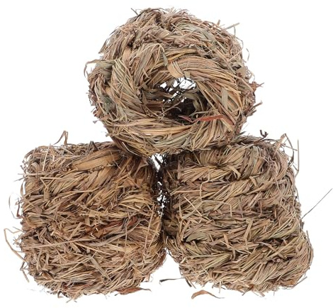 SMASOLO 3pcs Straw Hamster House Hide-out Sleeping Nest Natural Woven Grass Material Adorable Delicate Appearance Unique Precise Design for Mouse and Hamster Cage Toys