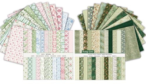 Scrapbook papper 48 ark, 15,2 x 15,2 cm, dubbelsidigt mönsterpapper, 6 tum dekorativt pappersset, flerfärgat hantverk papper för gör-det-själv fotoalbum och scrapbook-dekoration (grön)