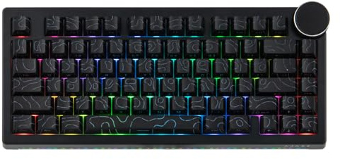 EPOMAKER AJAZZ AK820 V2 Tastiera da Gaming Meccanica Tri-Mode, Grande Manopola Personalizzabile, 2.4GHz/BT Wireless, 81 Tasti, Hot-Swap, Tasti in PBT, Layout 75% (Nero, Switch Crema di Cocco)