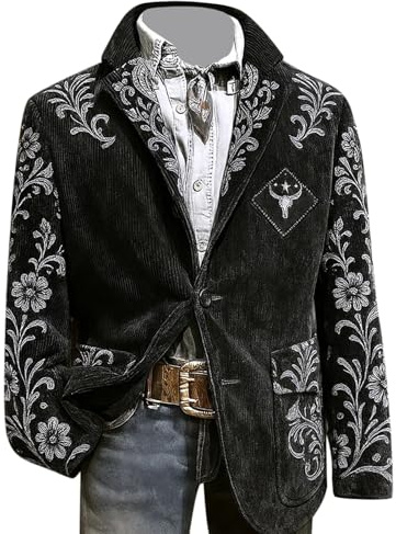 Veste en velours côtelé pour homme - Style western vintage - Coupe droite - Blazer d'affaires décontracté - Pour l'extérieur, le smoking - Veste confortable - Veste de costume pour mariage, fête