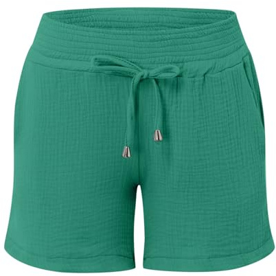 Generisch 2026 Pantalones cortos de maternidad para mujer con pliegues de doble capa con cordón elástico con bolsillos cortos de playa lindos, Verde oscuro., S