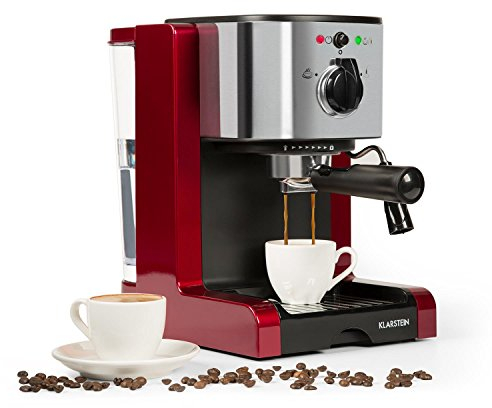 KLARSTEIN Passionata - Cafetera, Máquina de espresso, Cafetera automática, Espumadora, Presión automática, Boquilla de vapor, 1,25L (6 Tazas), 20 bares, Rojo