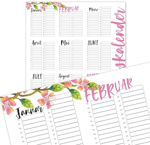 Geburtstagskalender XL I DIN A2 (42 x 59 cm) Motiv rosa Blumen Blüten I Wandkalender Dauerkalender jahresunabhängig I dv537