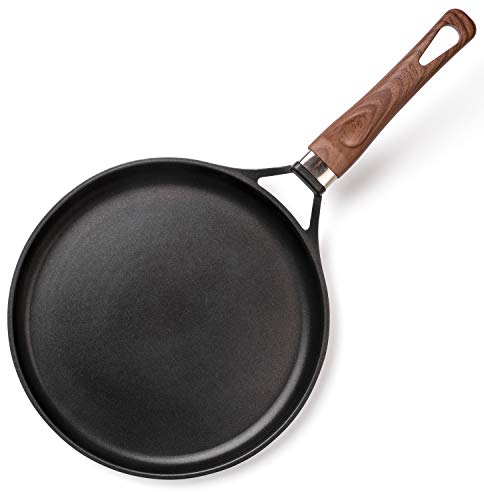 ROSMARINO Aluguss Crepespfanne für Induktion - Preisgekröntes Antihaftbeschichtung entiwickelt in Deutchland - Aluminiumguss Pfannkuchenpfanne mit Glatt Mineral Beschichtung (Black Line)