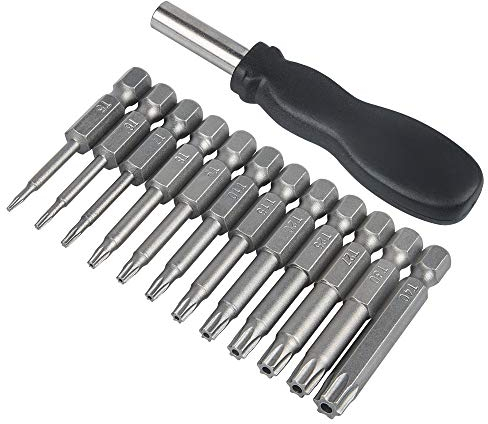 Yucool 12 Stück Torx-Schraubendreher-Bit-Set, 1/4 Magnetisch Sternenkopf Schraubenziehe Set T5 - T40, S2 Elektrische Schraubendreher Bitsatz, Torx Schraubendreher Set mit 1 Griff