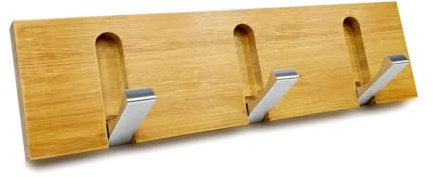 HOMION Wall Mounted Door Hooks Coat Hang Racks Wall Organizer Cloths Hanger Bamboo Wood Foldable Wardrobe Hooks Hats, Scarves, Keys, Towel Holder, Folding Shelf (3 Hooks)
