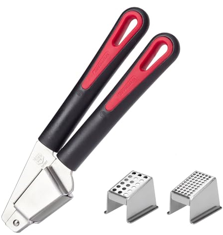 Westmark Knoblauchpresse, Inkl. zwei Presseinsätzen: fein + grob, Kunststoff/Rostfreier Edelstahl, Gallant Plus, Schwarz/Rot/Silber, 29392270