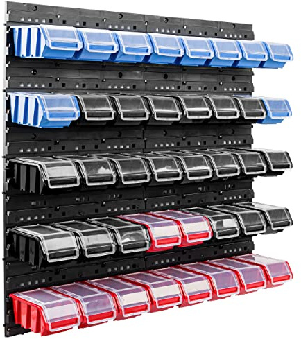 40 boîtes empilables étagère murale 80x80cm plastique couvercle transparent boîte bleu rouge noir boîtes empilables étagère à bacs bacs de stockage à vue