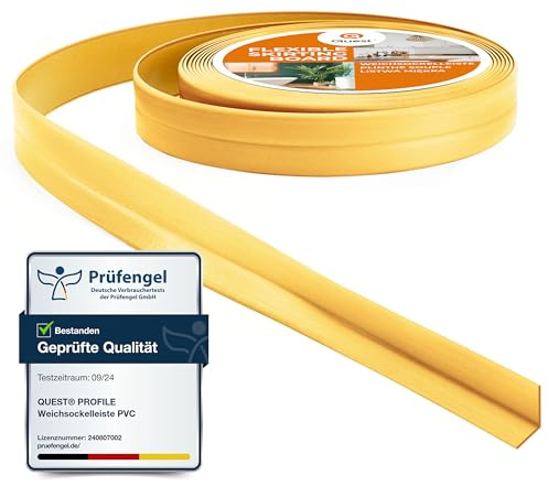 Quest Tätningslist PVC mjuk självhäftande 10x10mm – guld, 5 m | Tätar springor vid golv och vägg i kök och badrum – böjbar, dekorativ och vattenbeständig