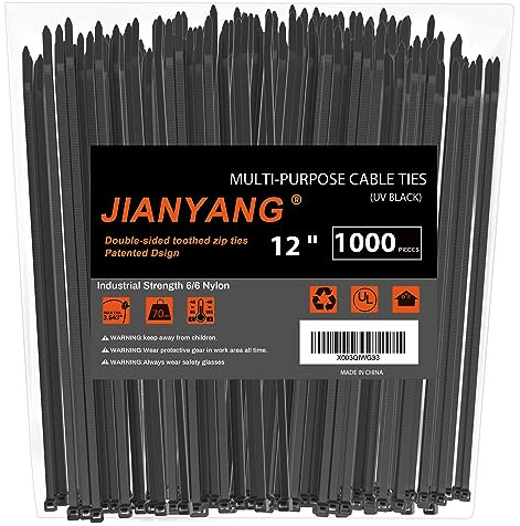 12 Inch Zip Ties Double Sided Toothed (Bulk 1000 Pack),85 LBS Tensile Strength Heavy Duty Cable Wire Ties With Self-Locking Adjustable More Durable Nylon Tie Wraps for Indoor Outdoor