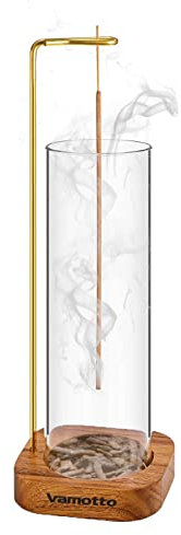 Vamotto Incense Holder for Sticks with Removable Glass Ash Catcher, Upgrade Wooden Mess-Free Incense Stick Burner Holder for Yoga Spa Madiation and Home Relaxation (Round)