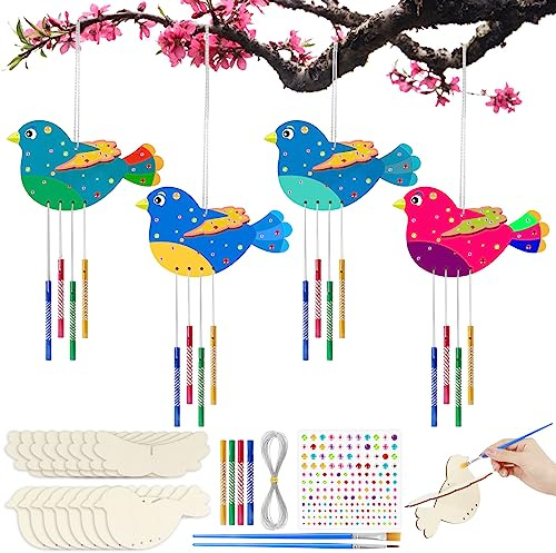 Bomtop 6 Kits 3D Bricolage Oiseaux Carillon à Vent Artisanat, DIY Loisirs Créatifs pour Enfants Activité Manuelle, pour Garçons Filles Cadeau Anniversaire Jouet Fête