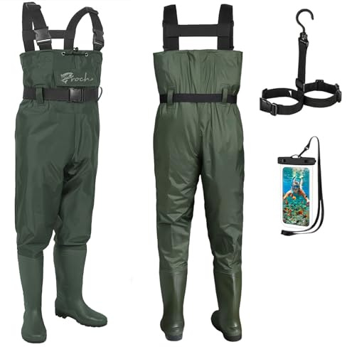 Croch Fishing Chest Waders for Men Women with Boots Waterproof Breathable Waders Green/Brown Sizes UK 5-14 (Green, UK 6 / EU39)