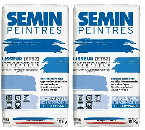 Enduit de Lissage Semin Lisseur ETS2, Intérieur, Poudre, sac de 15 kg, Lot de 2