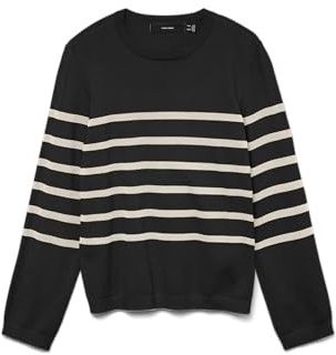 VERO MODA Vmsaba Plain LS O-Neck Jersey Ga Noos de Punto, Negro/Rayas: Abedul, M
