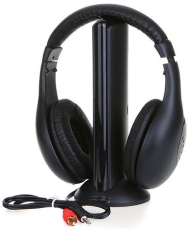 DEARBIRDER Casque TV stéréo sans fil, Casque de surveillance professionnel noir Casque radio FM Hi-Fi - Écouteurs intra-auriculaires sans fil 5 en 1