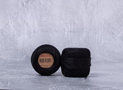 Luca-S Premium Coton Pearl Embroidery Thread Size 8, 100% Egyptian Cotton Crochet Yarn, Cross Stitch Embroidery Yarn, Oeko TEX Certified, 10 Grams per Ball Color Black