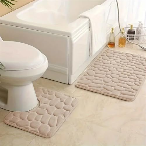 GIBZ Juego de Alfombras de Baño 2 Piezas Alfombrillas Inodoro Sólidas Alfombra de Vellón Coral Absorbente Suaves Antideslizante Camello 40 * 60CM+U40*50CM