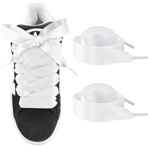 UamGlsob Cordones Planos de Cintas Tipo Satén de 20 mm, Suaves y Brillo Sedoso, Ideales para Zapatillas Deportivas Tenis, Sneakers, Botas y Calzado de Vestir (White,54/140cm)