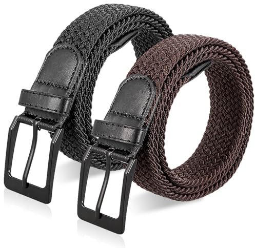Halinuia Ceinture Élastique Homme et Femme, Ceinture Tressée Unisexe Vintage, Tressée de Golf ceintures Tissus, ceintures Étirable Noir et Brun, 105 cm