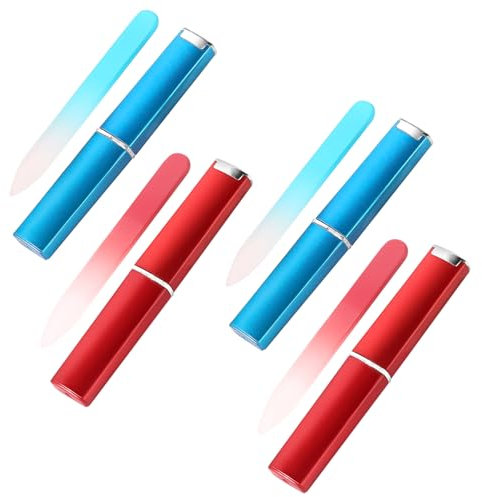 Lot de 4 mini limes à ongles en verre avec étui, 2 mm d'épaisseur, mini limes à ongles en cristal, limes à ongles de voyage douces gravées double face, limes à ongles professionnelles pour une