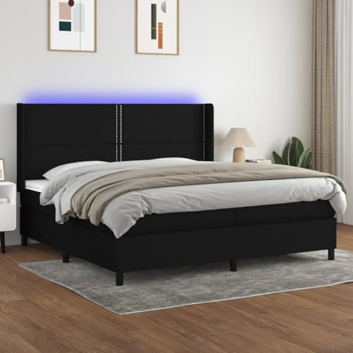 Iiaky Boxspringbett mit Matratze & LED Bett Mit Bettkasten Bett Boxspringbett Betten Boxspringbett Mit Matratze Schwarz 200x200 cm Stoff // 3138263