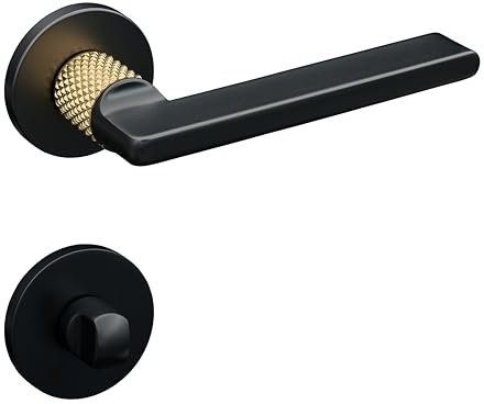 Gavroche Poignée de porte - Poignée de porte - Noir et doré vieilli BB PZ - Ensemble de rosaces pour WC et salle de bain