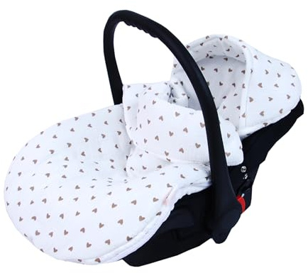 BabyLux Fußsack 90cm für Babyschale, Kinderwagen & Buggy, Minky, ideal für Frühling, Sommer Herbst &, warm & weich Kinderfußsack (md3 - Musselin Herzen Braun)