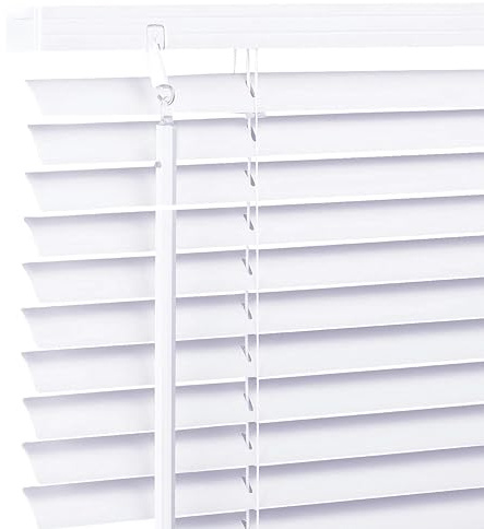 Ev Dekor PVC Venetian Blinds for Windows Treatment Shutters 25mm Slats Complete Child Safe Fittings – Easy Fit Trimmable Window Venetian Blind White W75cm x L150cm