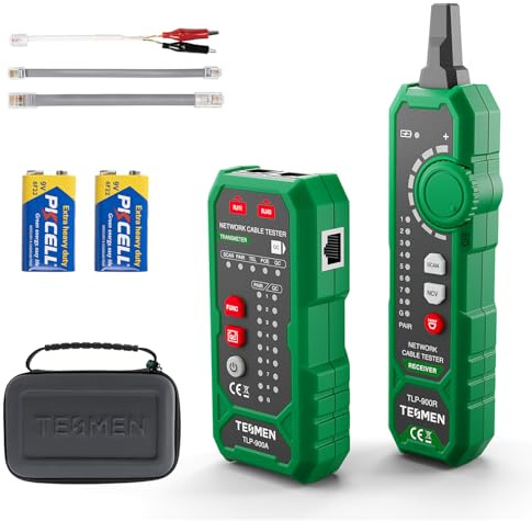 TESMEN TLP-900AR Network Cable Tester, RJ11 RJ45, for CAT5/6/POE/STP, Multi-function Cable Tracer with Pairing, Continuity, QC&NCV, Suitable for Ethernet, Telephone, Wire maintenance and sorting-Green