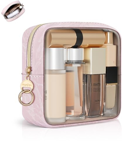 Petite Trousse de Maquilage Femme Pochette Transparent Voyage Mini Trousse de Toilette Transparente TPU pour Rangement Cosmétique pour Kit de Voyage Accessoires Cadeau Femme Fille 12,5*5*12,5cm|Rose