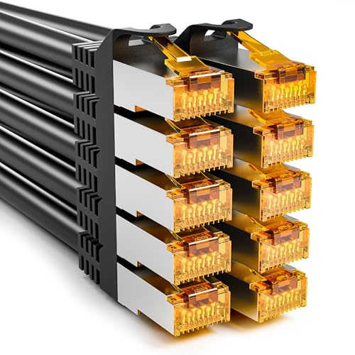 iwillink 10 x 0,25 m patchkabel CAT 7, Lan kabel CAT 7 kort (10 Gbps, S/FTP PIMF skärmning, koppar), kompatibel med CAT7 CAT6a CAT6 Patchpanel/DSL-switch/router/modem – svart