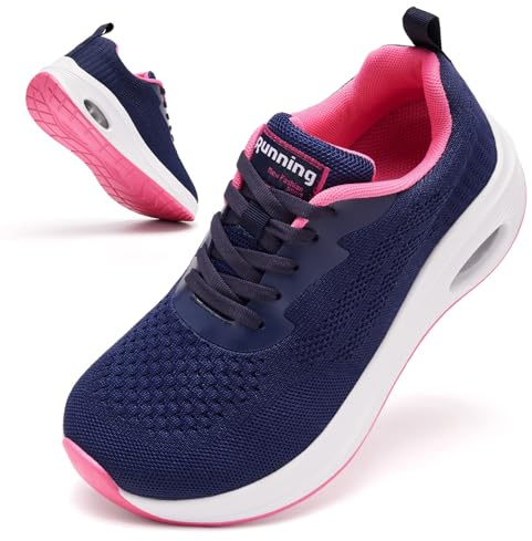 Womens Wide Fit Trainers Ladies Comfort Non Slip Breathable Running Shoes Arch Support Memory Foam Plantar Fasciitis Orthopedic Shoes Navy UK 5