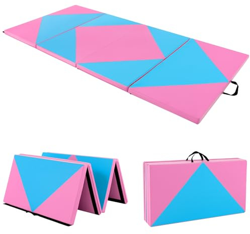 COSTWAY Tappetino Ginnastica Pieghevole 240 CM, Tappetino Fitness con Maniglie e Chiusure a Strappo per Stretching, Yoga, Arti Marziali da Casa e Palestra